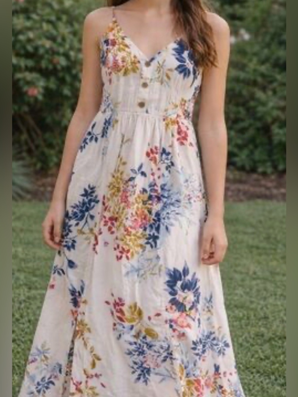 One Clothing Los Angeles Cream Floral Adjustable Spaghetti-Strap Dress